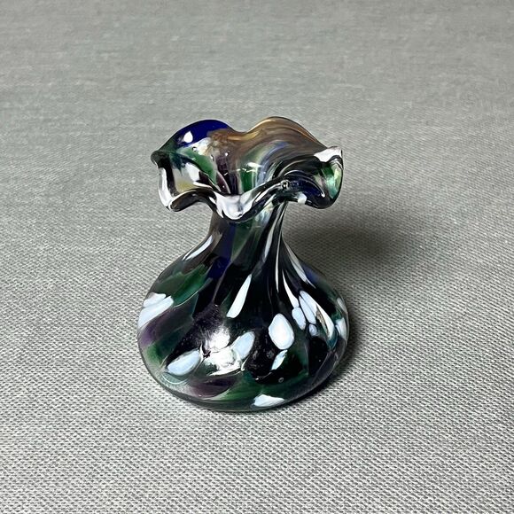 Vintage Confetti Vase Blown Glass Art Glass Mini Bud Vase Ruffle Vase-Handblown - Picture 3 of 9